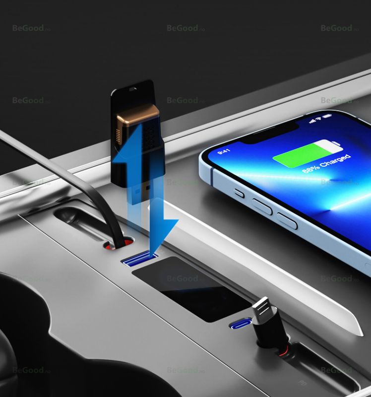 USB Hub Bar - Tesla Model 3 & Y - Uttrekkbare ladekabler